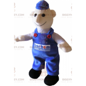 Sneeuwman BIGGYMONKEY™ mascottekostuum gekleed in blauwe