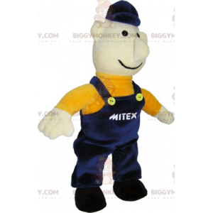 BIGGYMONKEY™ Mascot Costume Worker Man vestido con overol azul