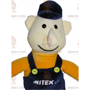 BIGGYMONKEY™ Mascot Costume Worker Man Dressed In Blue Overalls