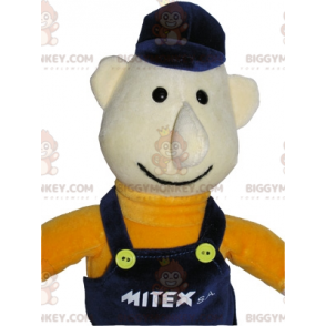 BIGGYMONKEY™ Mascot Costume Worker Man vestido con overol azul