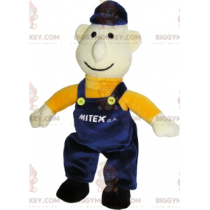 BIGGYMONKEY™ Mascot Costume Worker Man Dressed In Blue Overalls