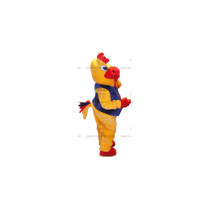 BIGGYMONKEY™ Costume da mascotte gallina gallo giallo e rosso con abito