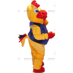 Traje de mascote de pássaro galinha galo amarelo e vermelho