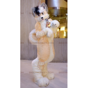 BIGGYMONKEY™ Very Furry Orange White and Gray Dog Mascot