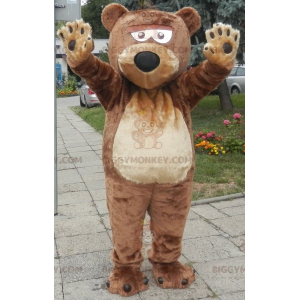 Traje de mascote BIGGYMONKEY™ de urso marrom gigante macio e