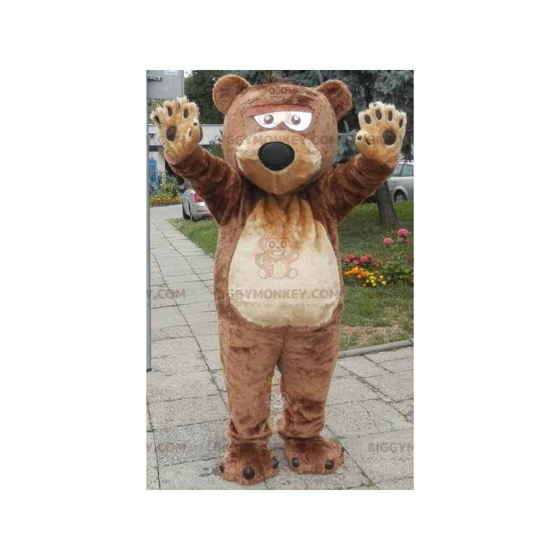 Traje de mascote BIGGYMONKEY™ de urso marrom gigante macio e