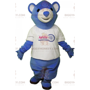 Costume mascotte BIGGYMONKEY™ Teddy Bear blu e bianco. Orso