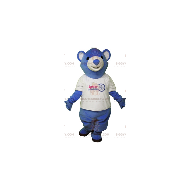 Blau-weißer Teddybär BIGGYMONKEY™ Maskottchen-Kostüm. Blauer