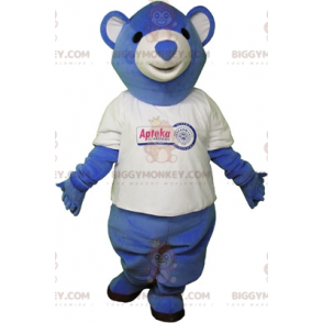 Blau-weißer Teddybär BIGGYMONKEY™ Maskottchen-Kostüm. Blauer