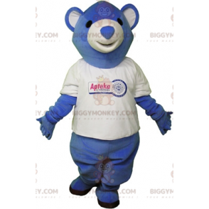 Μπλε και άσπρη στολή μασκότ BIGGYMONKEY™ αρκουδάκι. Γαλανόλευκη