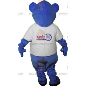 Blau-weißer Teddybär BIGGYMONKEY™ Maskottchen-Kostüm. Blauer