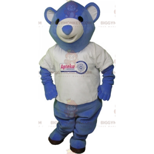 Costume mascotte BIGGYMONKEY™ Teddy Bear blu e bianco. Orso