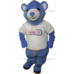 Blauw en wit teddybeer BIGGYMONKEY™ mascottekostuum. Blauwe en