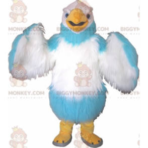 BIGGYMONKEY™ Costume mascotte avvoltoio peloso bianco e blu.