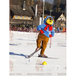 BIGGYMONKEY™ mascot costume of brown and yellow bear in ski