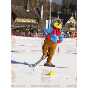 BIGGYMONKEY™ maskotkostume af brun og gul bjørn i skidragt.