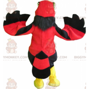 Disfraz de mascota buitre pájaro rojo, negro y amarillo