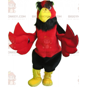 BIGGYMONKEY™ Red Black and Yellow Bird Vulture maskottiasu.