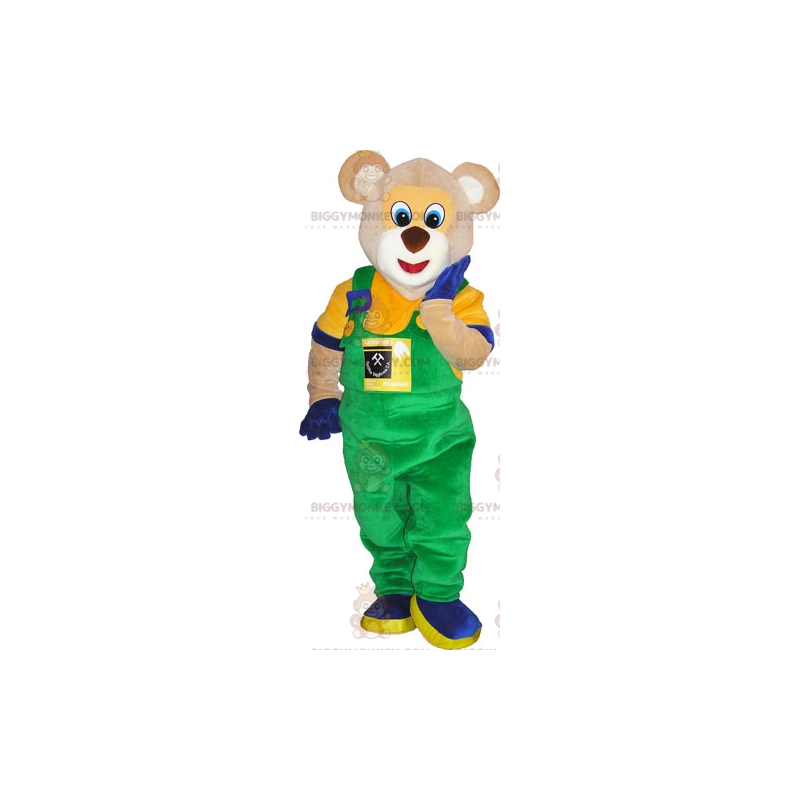 Kostým BIGGYMONKEY™ Maskot Béžový medvěd v barevném oblečení –