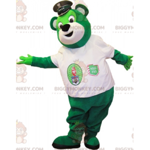 Grön björn BIGGYMONKEY™ maskotdräkt med poliskeps - BiggyMonkey