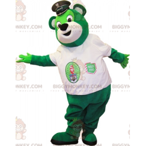 Traje de mascote do Urso Verde BIGGYMONKEY™ com boné de polícia