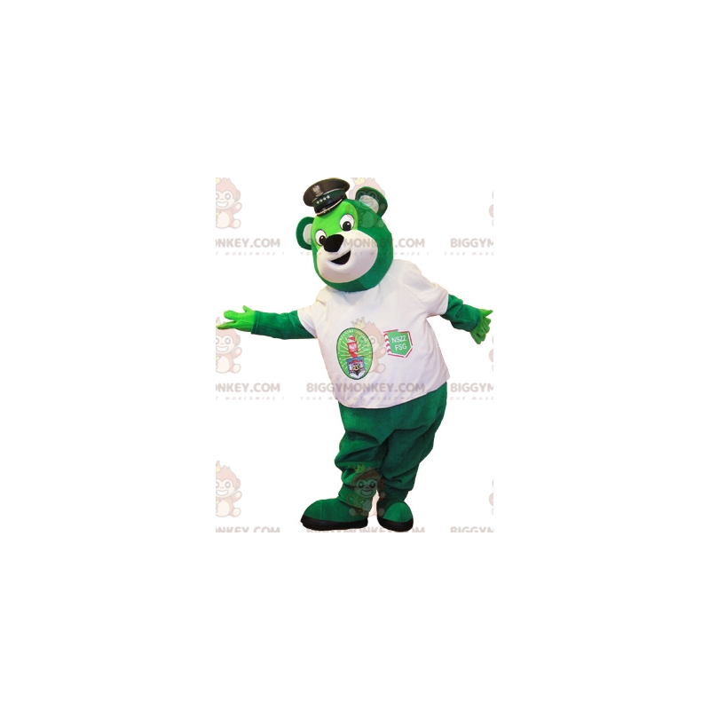Grøn bjørn BIGGYMONKEY™ maskotkostume med politihætte -