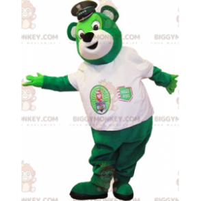 Green Bear BIGGYMONKEY™ maskottiasu, jossa poliisilakka -