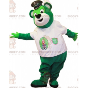 Grøn bjørn BIGGYMONKEY™ maskotkostume med politihætte -