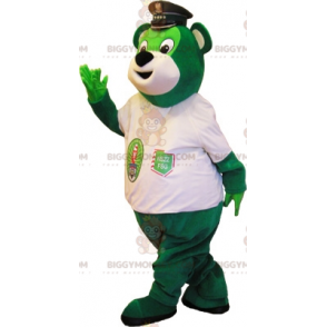 Green Bear BIGGYMONKEY™ maskottiasu, jossa poliisilakka -