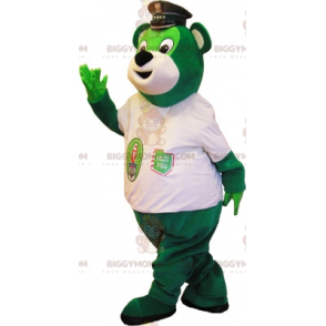 Traje de mascote do Urso Verde BIGGYMONKEY™ com boné de polícia