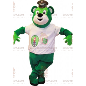 Green Bear BIGGYMONKEY™ maskottiasu, jossa poliisilakka -