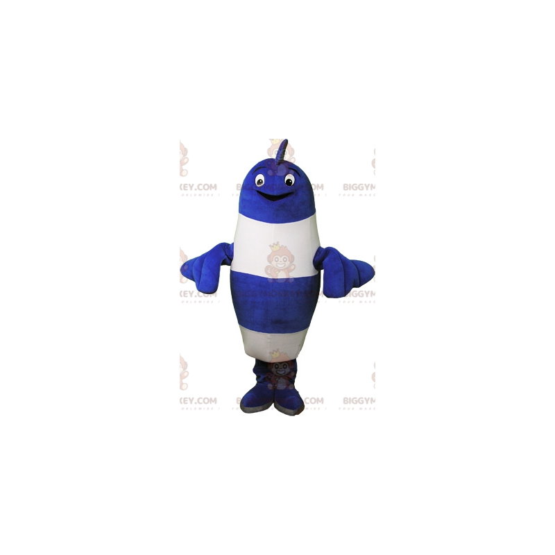 Costume da mascotte BIGGYMONKEY™ pesce blu e bianco molto