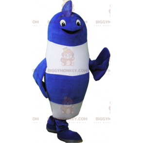 Costume da mascotte BIGGYMONKEY™ pesce blu e bianco molto