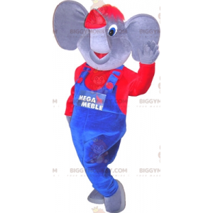 Στολή μασκότ BIGGYMONKEY™ με γκρι και κόκκινο ελέφαντα ντυμένη