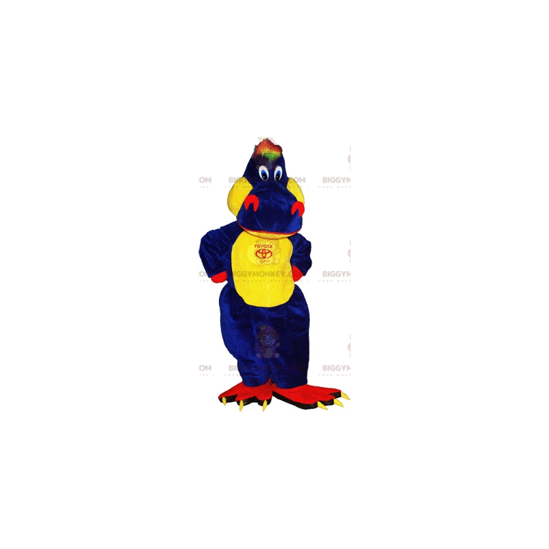 Costume de mascotte BIGGYMONKEY™ de dragon rouge jaune et bleu.