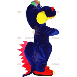 Costume de mascotte BIGGYMONKEY™ de dragon rouge jaune et bleu.