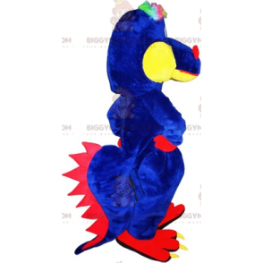 BIGGYMONKEY™ costume da mascotte di drago rosso giallo e blu.