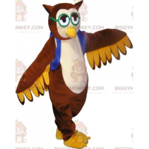 Costume da mascotte gufo gufo marrone BIGGYMONKEY™ con occhiali