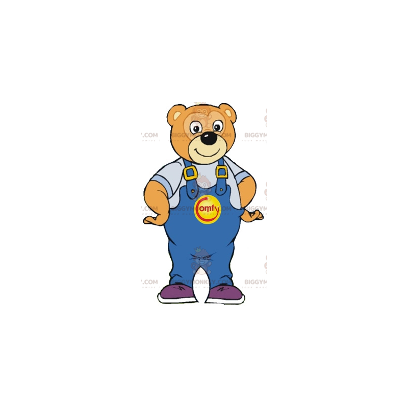 Smiling Brown Bear BIGGYMONKEY™ Mascot Costume With Blue