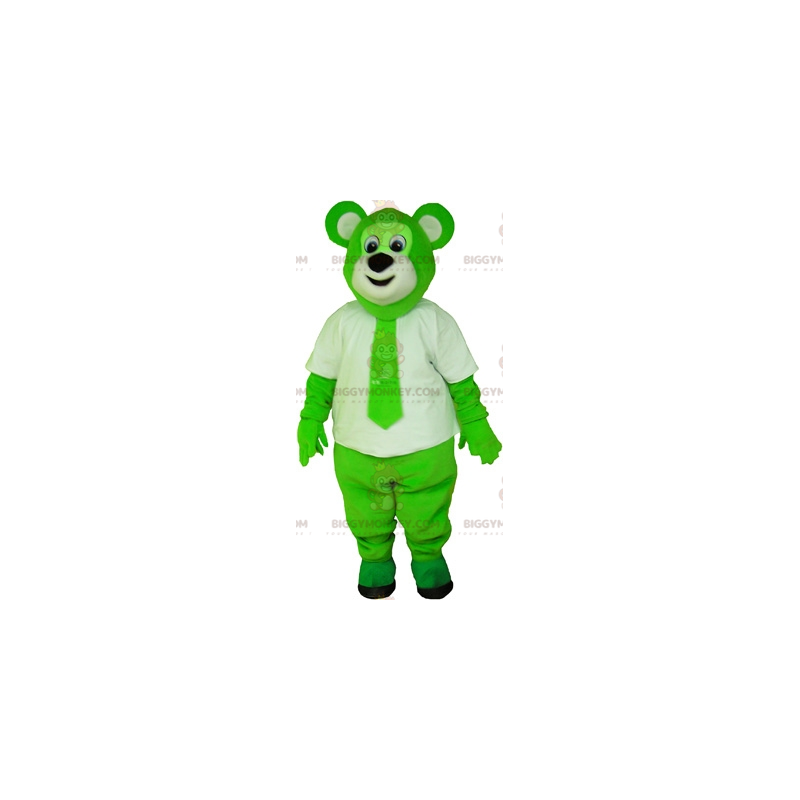 Green Bear BIGGYMONKEY™ Mascot Costume Dressed In White With