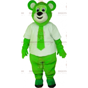 Groene beer BIGGYMONKEY™ mascottekostuum, gekleed in wit met