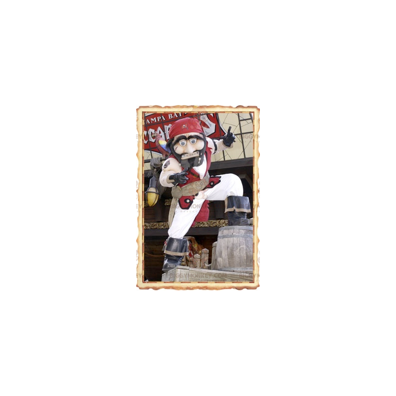 Pirate BIGGYMONKEY™ maskotdräkt i traditionell vit och röd