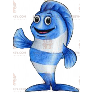 Costume da mascotte BIGGYMONKEY™ pesce gigante blu e bianco di