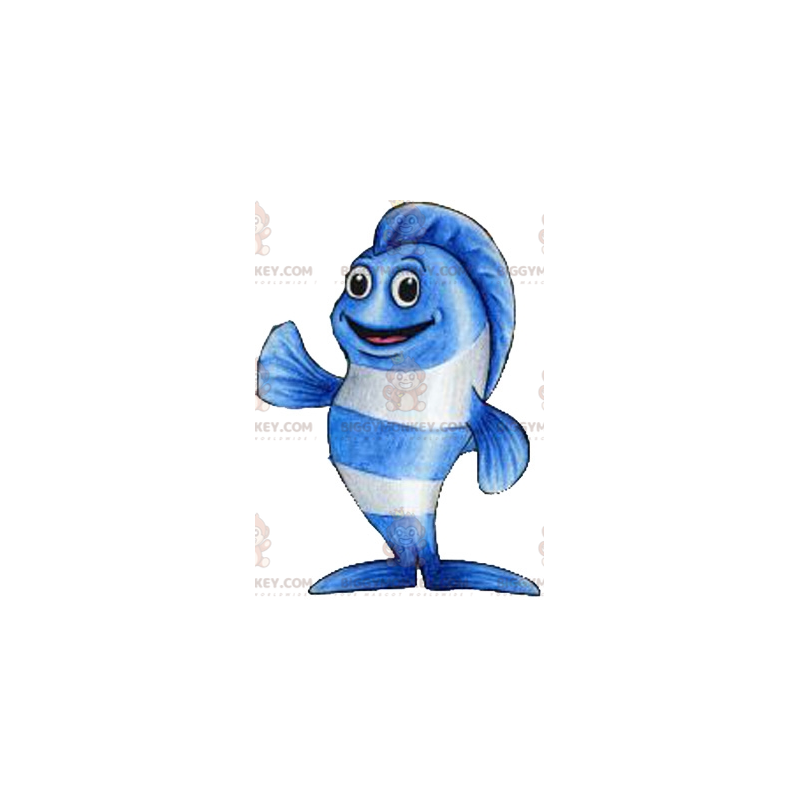 Very successful giant blue and white fish BIGGYMONKEY™ mascot