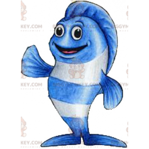 Costume de mascotte BIGGYMONKEY™ de poisson géant bleu et blanc