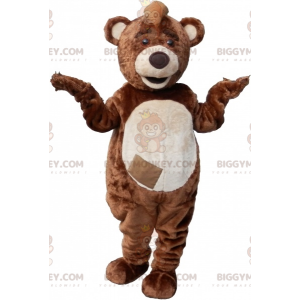 Bruin en wit teddy BIGGYMONKEY™ mascottekostuum met embleem -