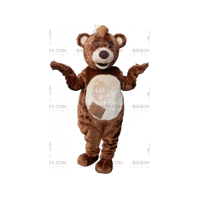 Hnědobílý kostým Teddy BIGGYMONKEY™ maskota s hřebenem –