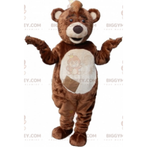 Brun og hvid bamse BIGGYMONKEY™ maskotkostume med våbenskjold -