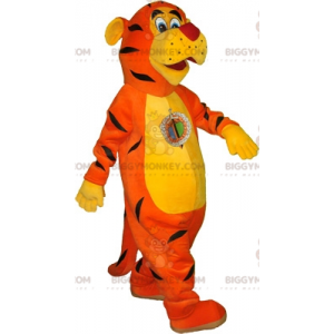 Costume de mascotte BIGGYMONKEY™ de tigre orange jaune et noir.