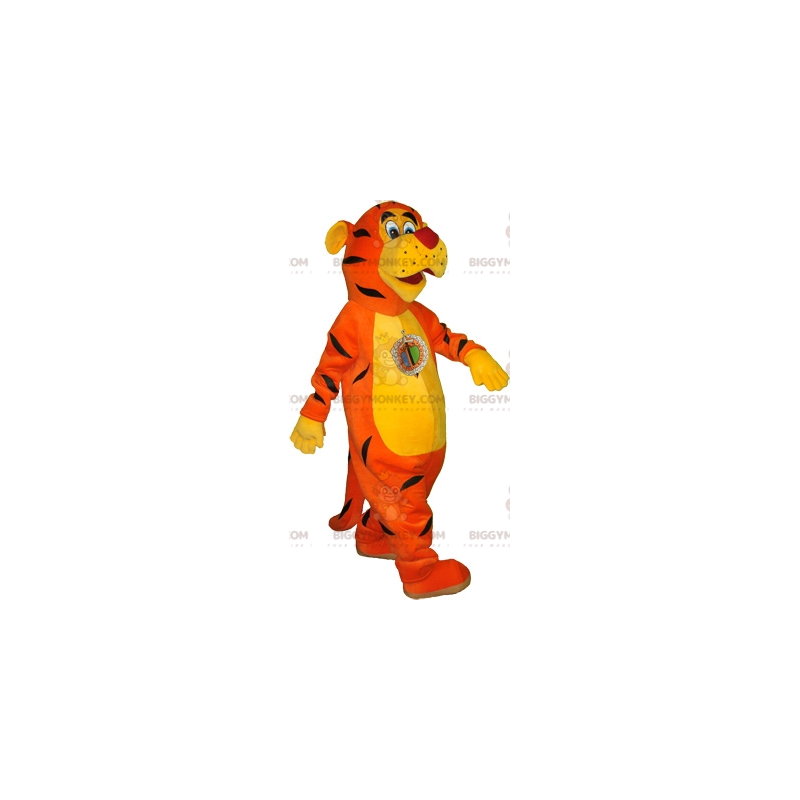 Orange gul og sort tiger BIGGYMONKEY™ maskot kostume. Farverigt